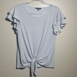 Adrianna Papell Medium Black White Polka Dot Ruffle Sleeve Career Top